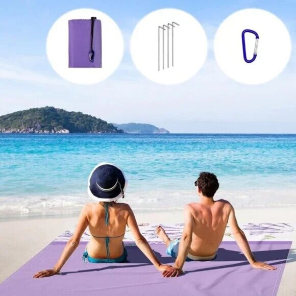 Big Beach Blanket for 1-4 adults Sandproof Waterproof 79"x79" - Picture 6 of 6